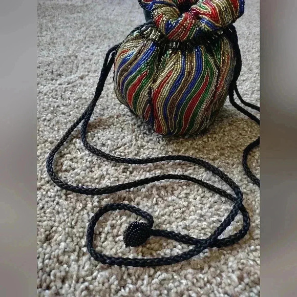 Vintage Heavily Beaded Multicolor Shoulder Bag Purse - Picture 3 of 16